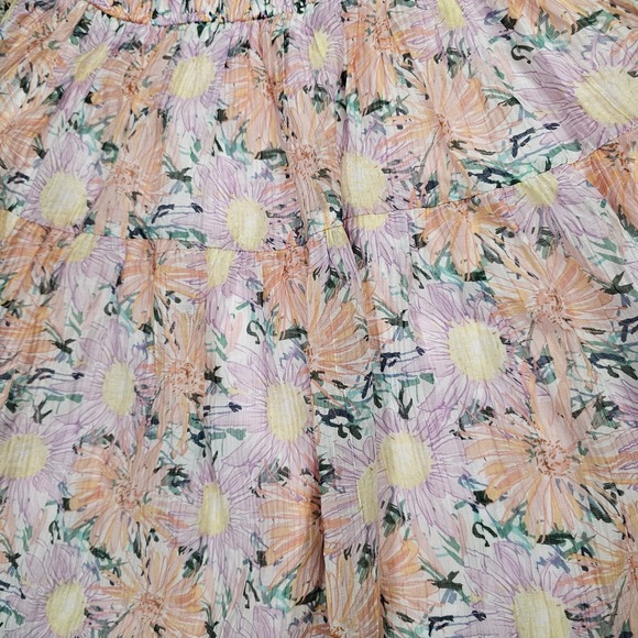 NWT Entro Mini Dress Womens L Floral Ruffle Sleeve Pink Orange Pastel - Picture 6 of 9